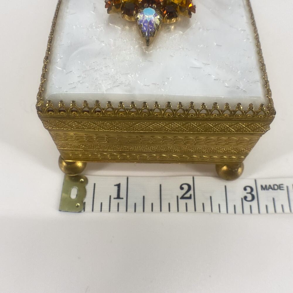 Vintage Austria Jeweled Trinket Box Gold Tone Etched Red Velvet Lined - Picture 15 of 16